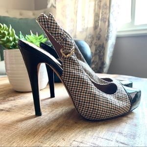 BEBE Houndstooth Slingback High Heels Platform